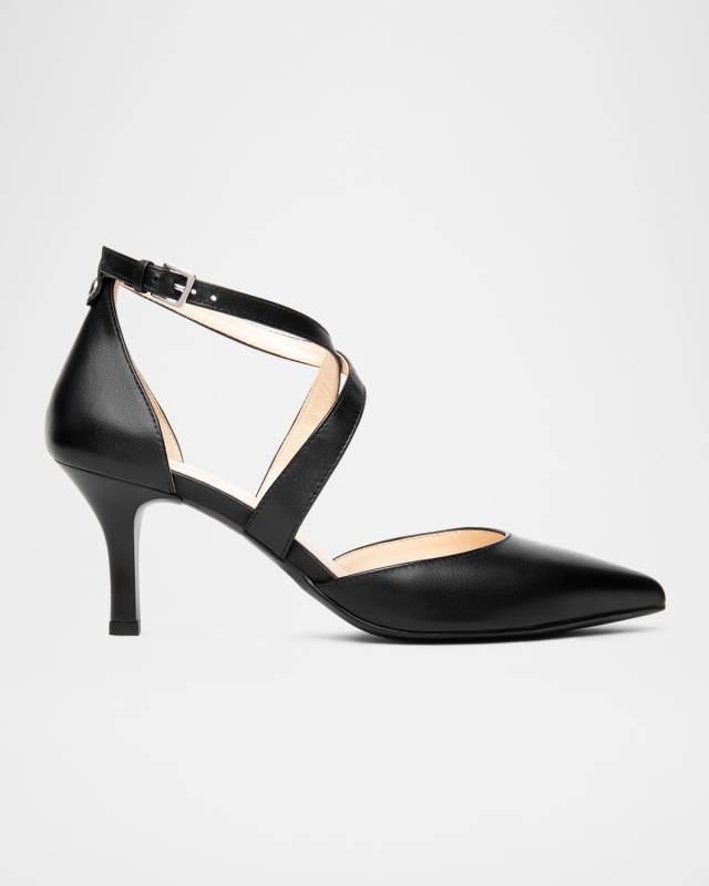 Leather Crisscross Mid-Heel Pumps